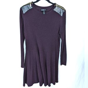 INC International Concepts Purple Acrylic Dress with Faux Leather Detailing